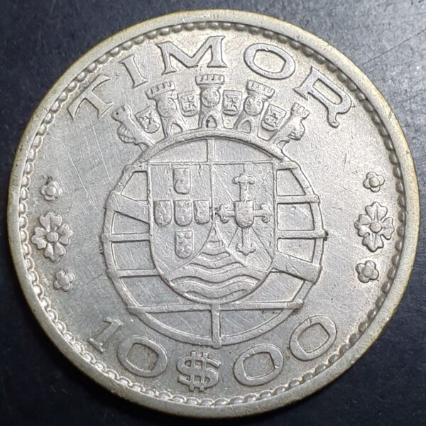 Portuguese Timor Portugal 10 Escudos 1964 Silver AU Sharp Detail