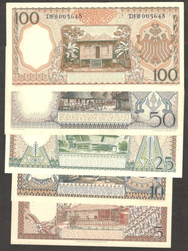 Set 5 Pcs Indonesia 5 10 25 50 100 Rupiah Workers P-55 59 1958 UNC - Image 2