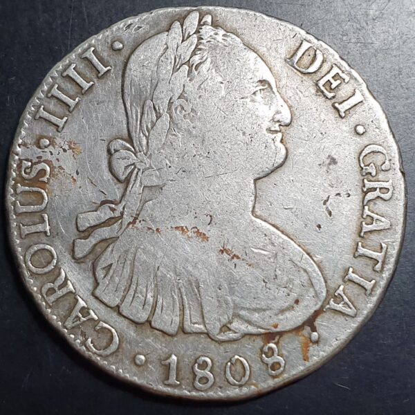 Mexico Spanish Colonial 8 Reales Carol Carolus IIII 1808 PTS PI Potosi Mint