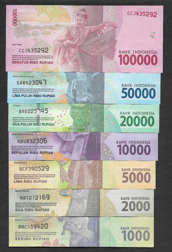 FullSet 7 Pcs Indonesia 1000 2000 5000 10000 20000 50000 100000 Rupiah 2016 UNC - Image 2