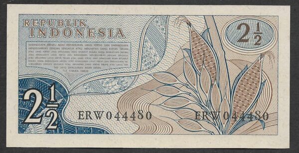 Indonesia 2.5 2 1/2 Rupiah P-79 1961 UNC - Image 2