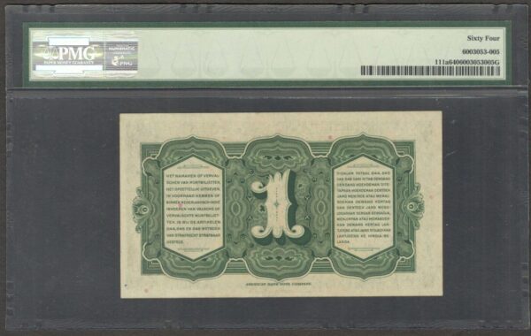 Netherland Indies Civil Administration Indonesia 1 Gulden P-111a 1943 PMG 64 UNC - Image 2