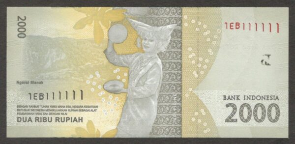 SOLID NUMBER Indonesia 2000 2,000 Rupiah P-155 2016 111111 UNC