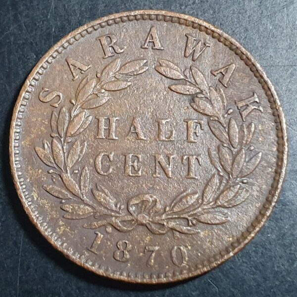 Sarawak Malaya Malaysia 1/2 Half Cent C. Brooke 1870 VF - Image 2