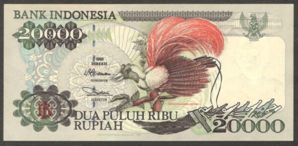 Indonesia 20000 20,000 Rupiah Bird of Paradise Replacement P-135b* 1996/1995 UNC - Image 2