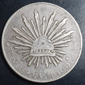 Mexico Second Republic 8 Reales 1893 Mo AM Mexico City Mint