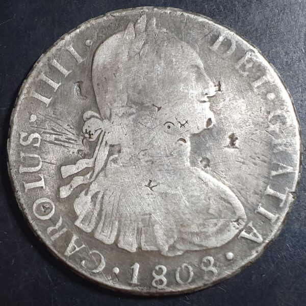Bolivia Spanish Colonial 8 Reales Carol Carolus IIII 1808 PTS PJ Potosi Mint