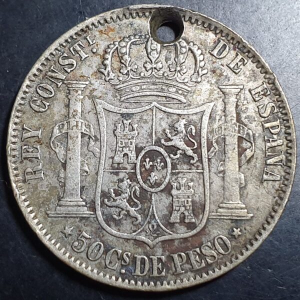 Spain Philippines 50 Centimos Alfonso XII 1881 VF - Image 2