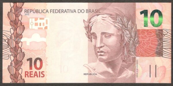 Brazil 10 Reais Parrot Bird P-254 2010 UNC
