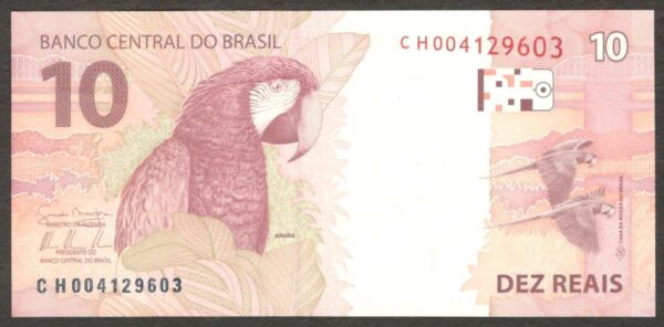 Brazil 10 Reais Parrot Bird P-254 2010 UNC - Image 2