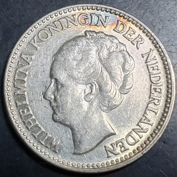 Netherlands 1/2 0.5 Gulden Wilhelmina 1930 Silver Original Luster + Toning