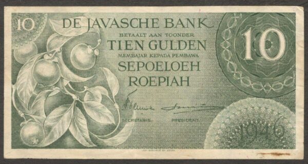 Netherlands Indies Indonesia 10 Gulden Green Federal P-89 1946 XF+