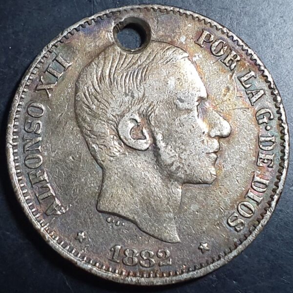 Spain Philippines 50 Centimos Alfonso XII 1882 XF Sharp Detail