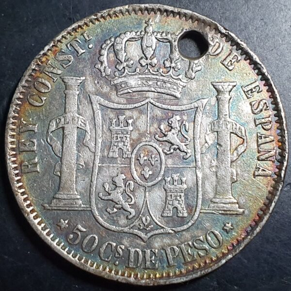 Spain Philippines 50 Centimos Alfonso XII 1882 XF Sharp Detail - Image 2