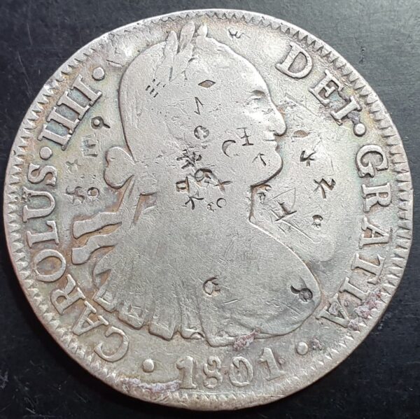 Mexico Spanish Colonial 8 Reales Carolus IIII 1801 Mo FT/M Overstruck Assayer