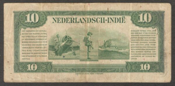 Netherlands Indies Civil Administration Indonesia 10 Gulden P-114 1943 VF - Image 2