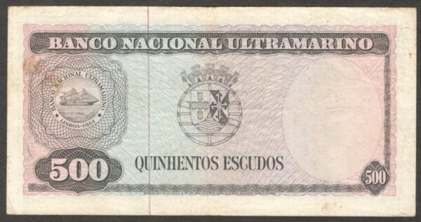 Timor Portugal Portuguese 500 Escudos Regulo Aleixo P-29a6 1968 VF - Image 2