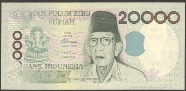 ERROR Misprint Indonesia 20,000 20000 Rupiah Ganesha P-138f 1998 / 2003 UNC-