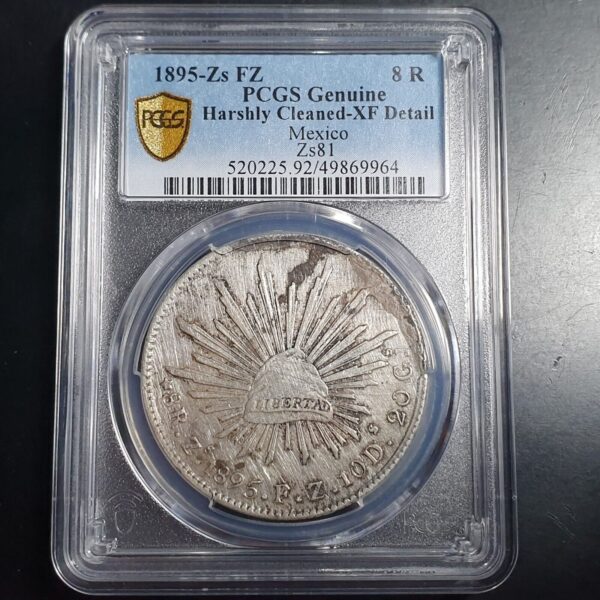 Mexico Second Republic 8 Reales 1895 Zs FZ Zacatecas Mint PCGS XF Details - Image 2