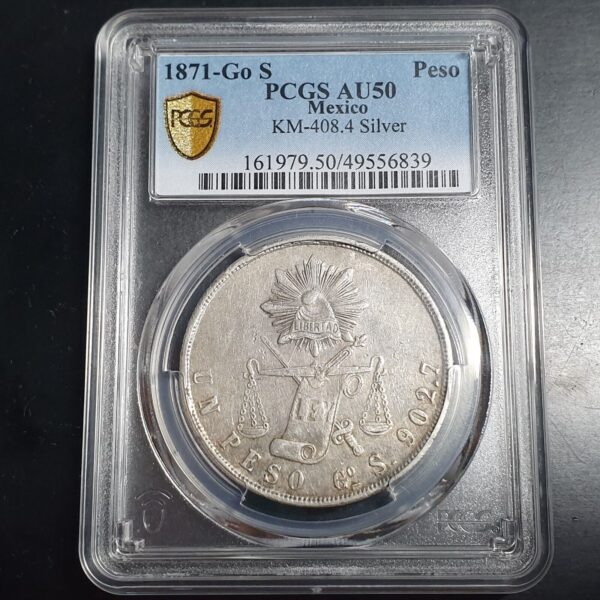 Mexico Republic 1 Un Peso 1871 Go S PCGS AU 50 - Image 2