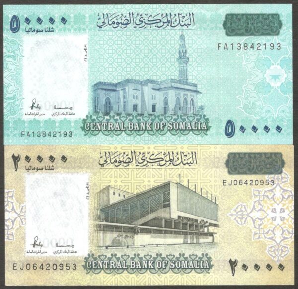 Lot 2 Pcs Somalia 20000 50000 Shillings 2010 ND 2023 UNC