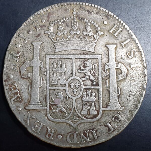 Mexico Peru Spanish Colonial 8 Reales Ferdin Ferdinand VII 1819 LME JP Lima Mint - Image 2