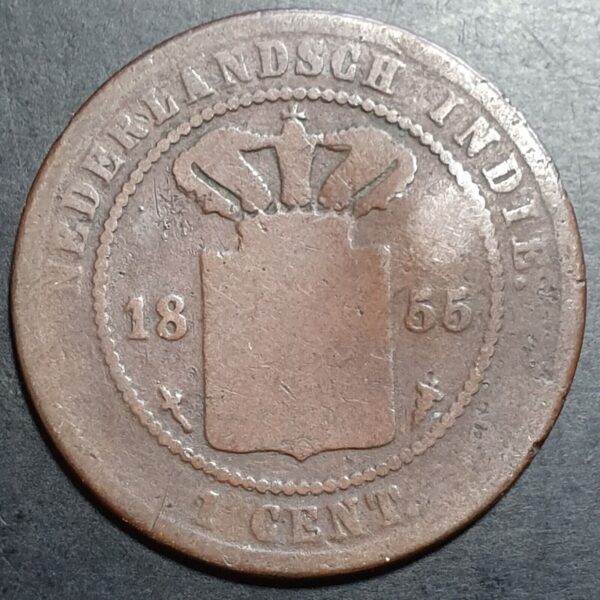 Netherlands East Indies Indonesia 1 Cent 1855 KEYDATE Mintage only 100,000 Pcs