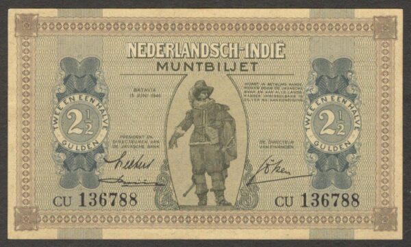 Netherlands Indies Indonesia 2 1/2 2.5 Gulden Muntbiljet P-109 1940 UNC