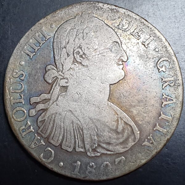 Mexico Spanish Colonial 8 Reales Carol Carolus IIII 1807 Mo TH Original Toning