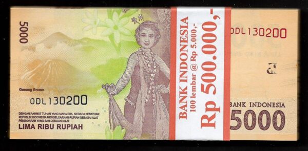Lot 100 Pcs 1 Bundle Indonesia 5000 5,000 Rupiah Random Year UNC - Image 2