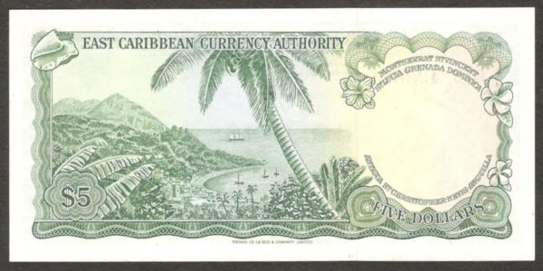 East Caribbean / Antigua 5 Dollars Ovpt A in Cirle QE II P-14i 1965 aUNC - Image 2