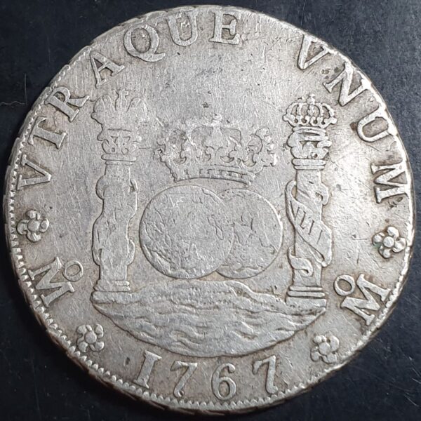 Mexico Spanish Colonial 8 Reales Two Pillar Carol Carolus III 1767 Mo MF VF