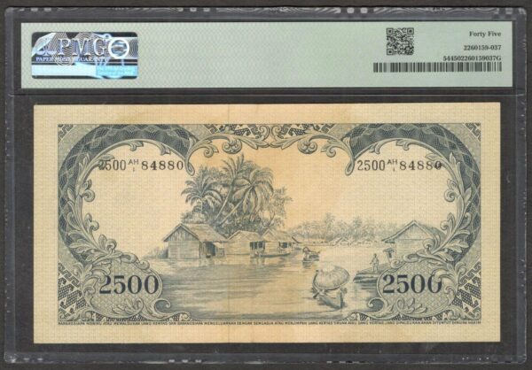 Indonesia 2,500 2500 Rupiah Komodo Dragon Lizard P-54 1957 PMG 45 Ch EF NoRemark - Image 2