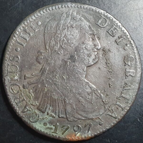 Mexico Spanish Colonial 8 Reales Carol Carolus IIII 1797 Mo FM Ex Shipwreck