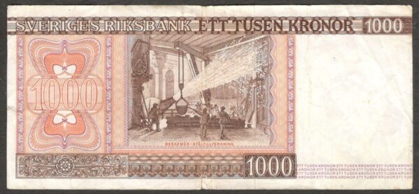 Sweden Sveriges Riksbank 1,000 1000 Kronor P-55a 1977 VF Crisp Paper - Image 2