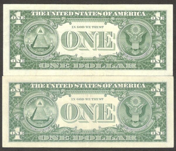 Lot 2 Pcs United States 1 Dollar Washington Silver Certificate 1957 B VF - Image 2