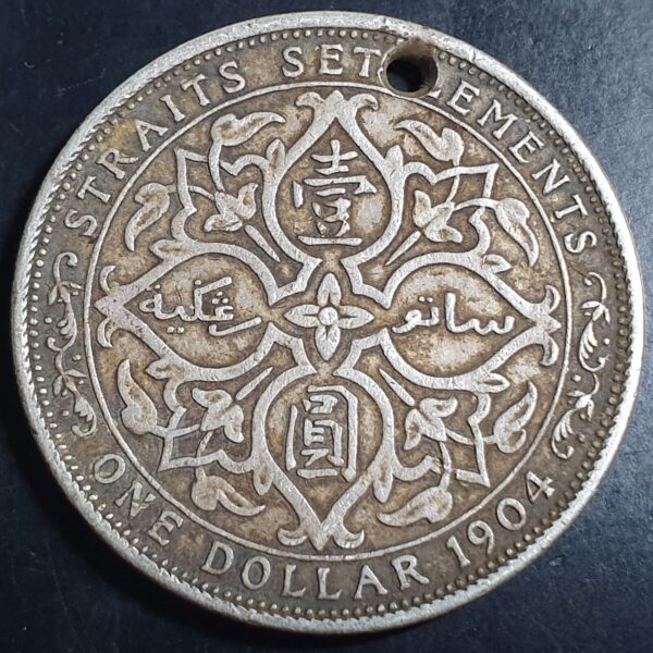 Straits Settlements Malaya 1 One Dollar King Edward VII 1904 Holed - Image 2