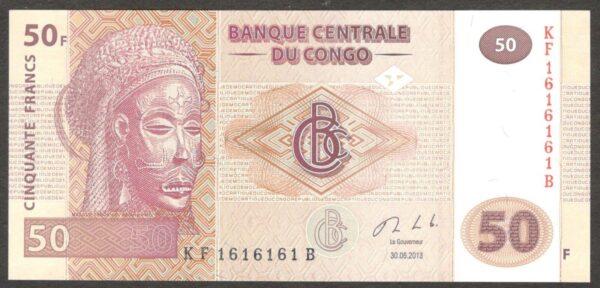 Congo 50 Francs 2013 UNC Radar S/N KF 1616161 B