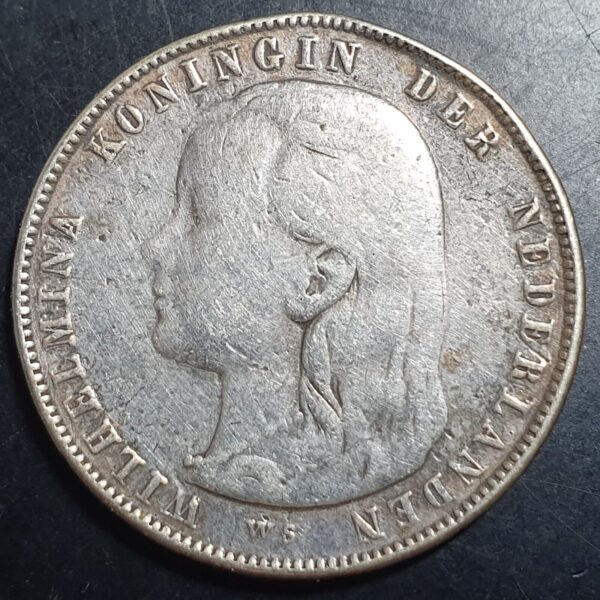 Netherlands 1 Gulden Wilhelmina Longhair 1892 Silver VG