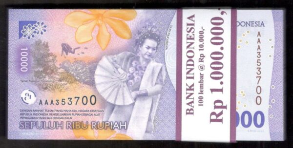 Lot 100 Pcs 1 Bundle FIRST PREFIX AAA Indonesia 10000 10,000 Rupiah 2022 UNC