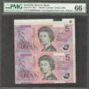 Australia 5 Dollars Uncut Sheet 2x1 P-51a 1995-96 PMG 66 EPQ GEM UNC