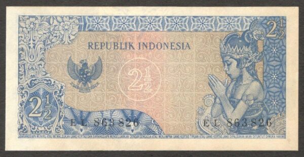 Indonesia 2 1/2 2.5 Rupiah President Soekarno P-81b w/o Printer Name 1964 UNC - Image 2