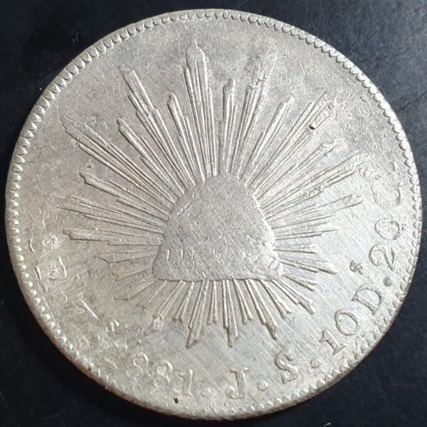 Mexico Second Republic 8 Reales 1881 Zs JS Zacatecas Mint VF