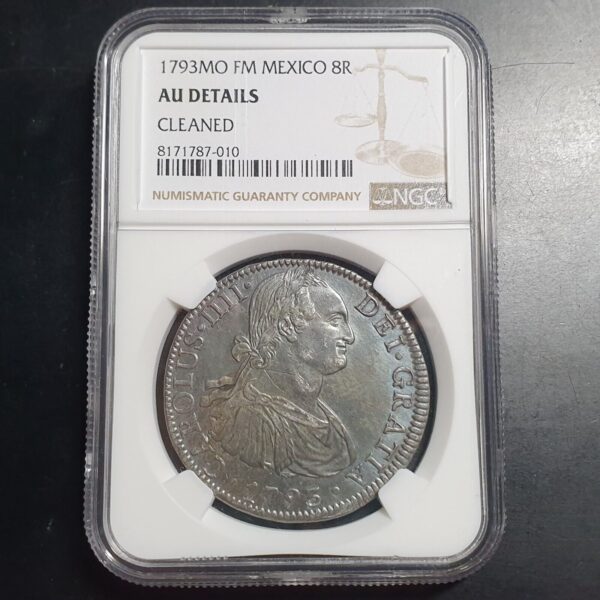 Mexico Spanish Colonial 8 Reales Carol Carolus IIII 1793 Mo FM NGC AU Details - Image 2