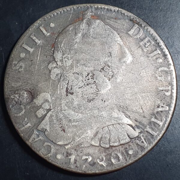 Guatemala Spanish Colonial 8 Reales Carol Carolus III 1780 NG P Scarce Mint Mark