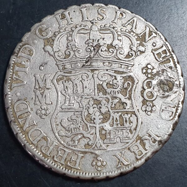 Mexico Spanish Colonial 8 Reales Two Pillar Ferdin Ferdinand VI 1759 Mo MM VF - Image 2