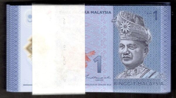 Lot 100 Pcs 1 Bundle Malaysia 1 Ringgit Polymer P-51c ND (2021) UNC
