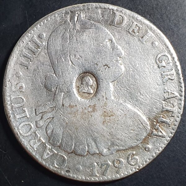 Great Britain Dollar George III (ca 1797) C/M on 8 Reales Carolus IIII 1796 MoFM