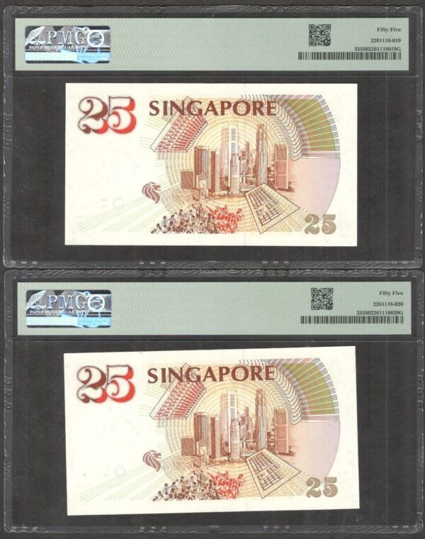 Lot 2 Pcs Consecutive Singapore 25 Dollars 1996 PMG 55 Commemorative Repeater SN - Image 2