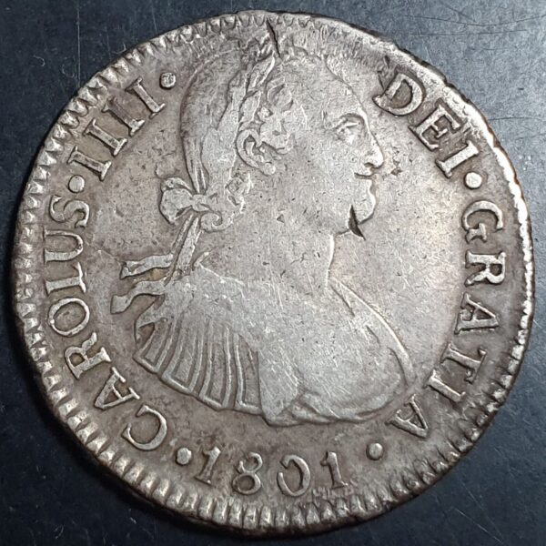Peru Spanish Colonial 2 Reales Carol Carolus IIII 1801 LIMAE IJ Peru Mint